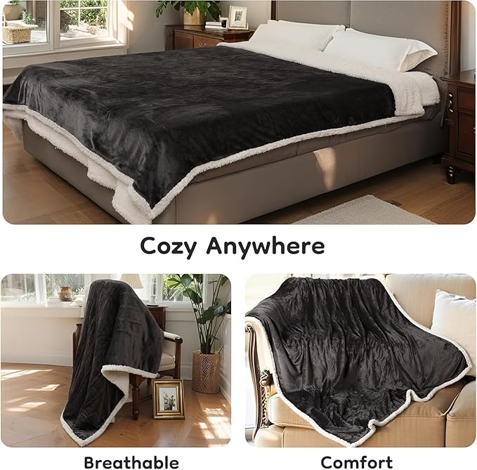 Electric Heated Blanket Twin Size 62" x 84", Dual-Sided Flannel Sherpa, LCD Display 10 Heat Levels 1-12H Auto-Off, ETL Certified Machine Washable for Bed & Couch, Iron Gray