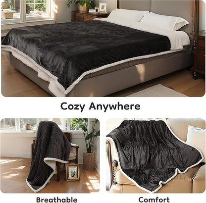 Electric Heated Blanket Twin Size 62" x 84", Dual-Sided Flannel Sherpa, LCD Display 10 Heat Levels 1-12H Auto-Off, ETL Certified Machine Washable for Bed & Couch, Iron Gray