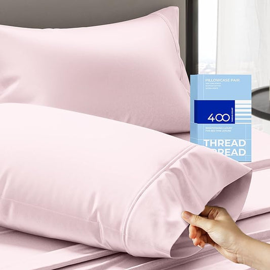 THREAD SPREAD 100% Cotton King Size Pillow Cases Set of 2 - Luxury 400 Thread Count Pillow Cases King Size (Blush), Soft Cooling Breathable & Durable Sateen Weave Hotel Quality Cotton Pillowcases