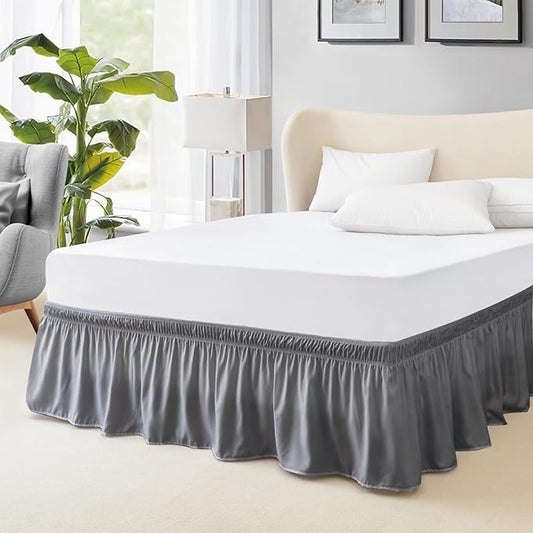 FreshCulture King Bed Skirt, Dust Ruffle for King Size Bed, Easy Fit with 22-Inch Tailored Drop, Elastic Wrap Around Bed Skirt King Size, Hotel Quality Bed Skirts for Adjustable Bed (Dark Grey)