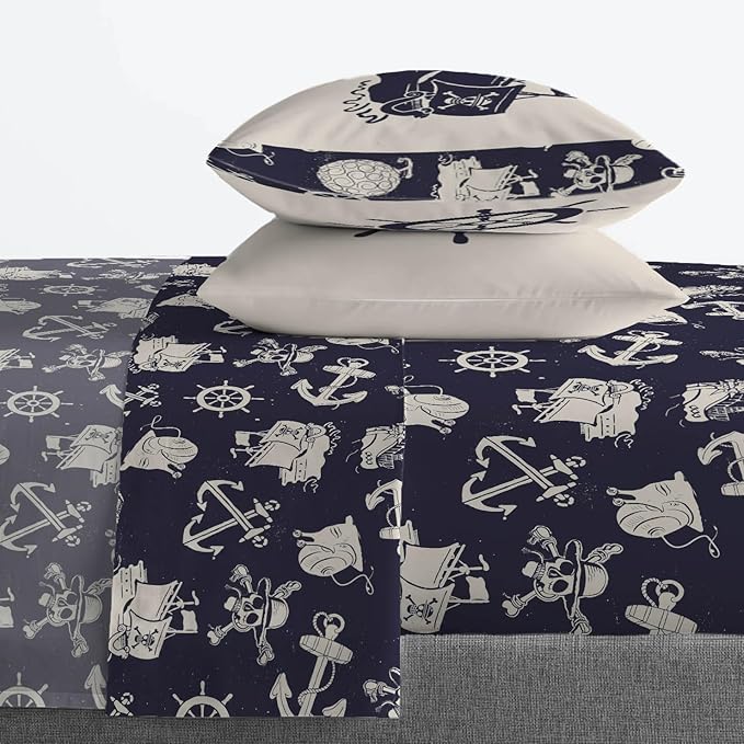 Jay Franco Kids Sheet Set with Fitted, Flat Sheets & Pillow Cover - Ultra-Soft Bedding with Pillowcase for Room Decor, Blue - One Piece, 4 Piece Queen