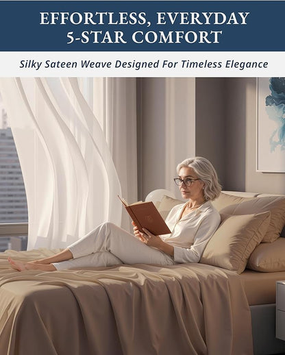 LANE LINEN Luxury 100% Egyptian Cotton Extra Long Twin Sheets for Hospital Bed, Eo Friendly Oeko-Tex Certified No Pill Fade Resistant Machine Washable Cotton Bed Sheet -Taupe