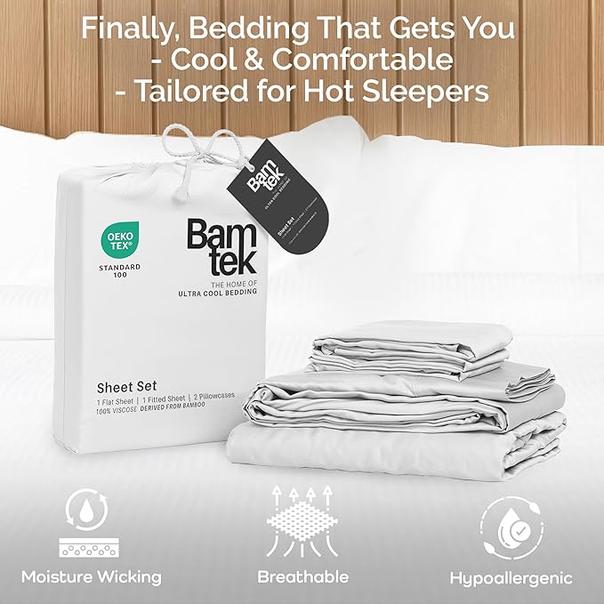 Viscose Bamboo Sheets King Size 4PC Set - Cooling Sheets for Hot Sleepers with Moisture Wicking Technology - Silky Soft 18 Inch Deep Pocket - White 76"x 80"