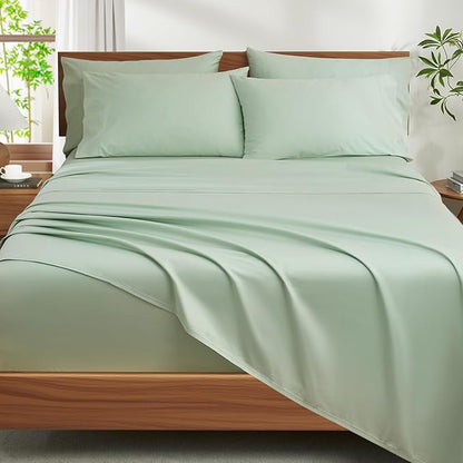 Ivellow 100% Egyptian Cotton King Size Sheets Set - 1200 Thread Count 6 PC 18" Deep Pocket King Sheets，Luxury Cotton Bed Sheets Soft Breathable Sage Green Cooling Sheet Sets Hotel Quality Bedding