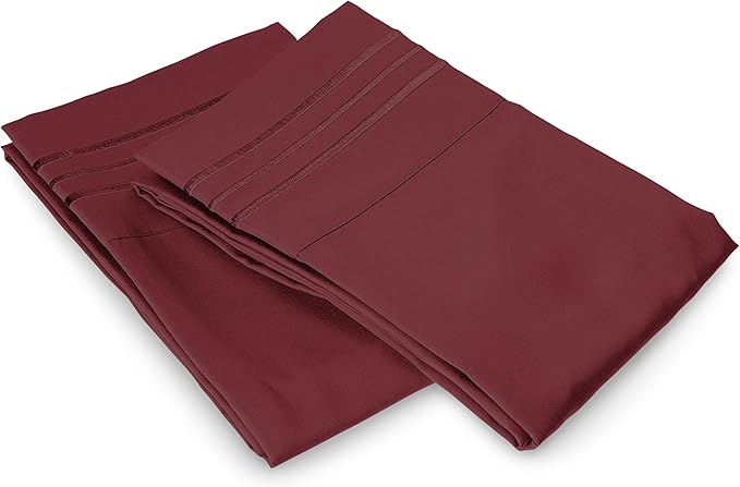 Elegant Comfort Luxury Ultra-Soft 2-Piece Pillowcase Set - 1500 Premium Hotel Quality Microfiber Double Brushed - Wrinkle Resistant, King Size, Burgundy