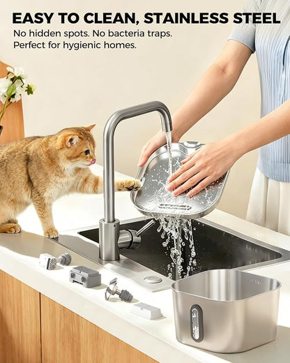 Cat Water Fountain Stainless Steel 74oz/2.2L with 6 Filters & 6 Sponges | Pet Water Dispenser-Indoor Cats Automatic Silent Fountains for Drinking-Metal Small Dog Watering Bowls-Gifts for Kitty Animal