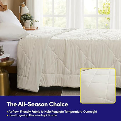 Oversized Cooling Comforter King/California King – Reversible Diamond-Quilted Comforter with Elegant Trim – Lightweight Breathable Blanket for Hot Sleepers, Night Sweats & All-Season Comfort, Beige