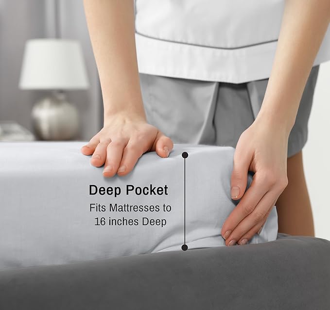 RUVANTI 100% Cotton Sheets – Twin Size Percale Bedding, Cooling & Breathable, Durable with a Crisp, Soft & Comfortable Feel, 16" Deep Pocket, 3-Piece Set, Quiet Gray