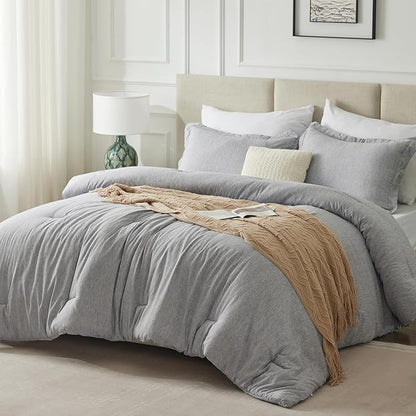 CozyLux Full Size Comforter Set, 3 Pieces Light Grey Soft Luxury Cationic Dyeing Full Comforter Bedding Set, Light Gray Breathable Lightweight Bed Sets, 1 Down Alternative Comforter and 2 Pillow Shams