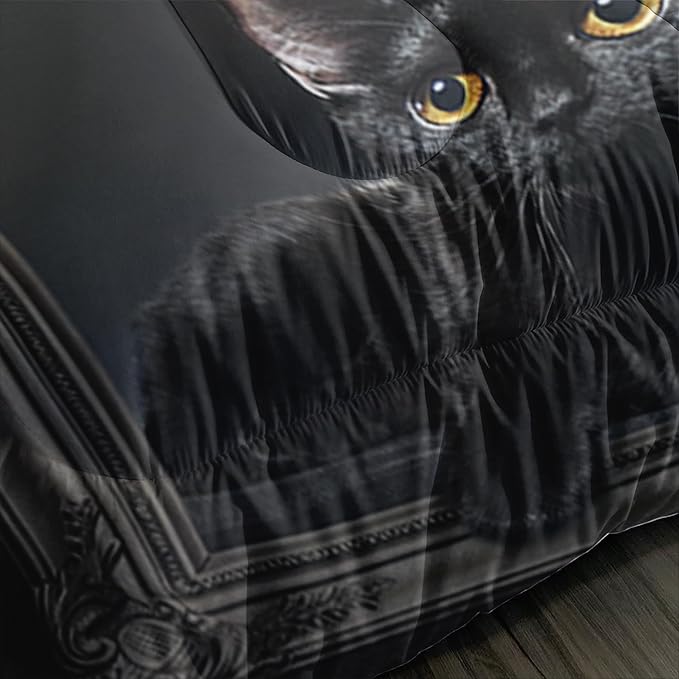 Black Cat Comforter Set for Girls - Kawaii Full Size Bedding, Cute Teen Room Decor