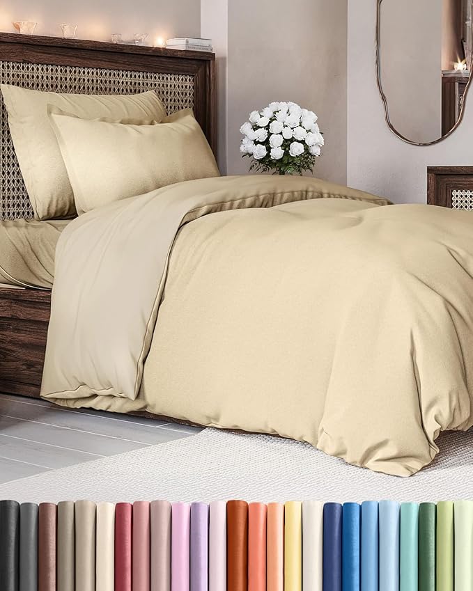 Duvet Cover Twin/Twin XL Size Set - Extra Soft Twin/Twin XL Duvet Cover 68" x 90" with 1 Pillow Sham - Hotel Luxury, Easy Care, Fade Free w/ Zipper Closures & Ties - Comfy & Breathable (Heathered Tan)
