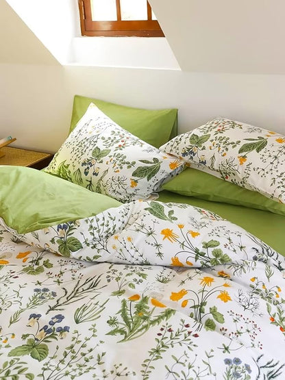 Houseri Green Floral Comforter Set Twin Yellow Green Botanical Bedding Set Twin Size Boho Comforter for Girls Women Boy Men Bohemian Flower Farmhouse Bedding Quilt Twin Size