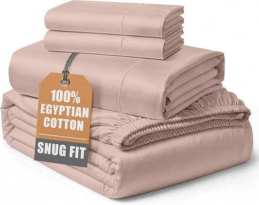 100% Egyptian Cotton King Bed Sheets – Silky Sateen Weave for All Season Comfort, 15" Deep Pocket King Sheets Set, OEKO-TEX Certified, Machine Washable, Soft Durable Hotel Comfort at Home - Sepia Rose