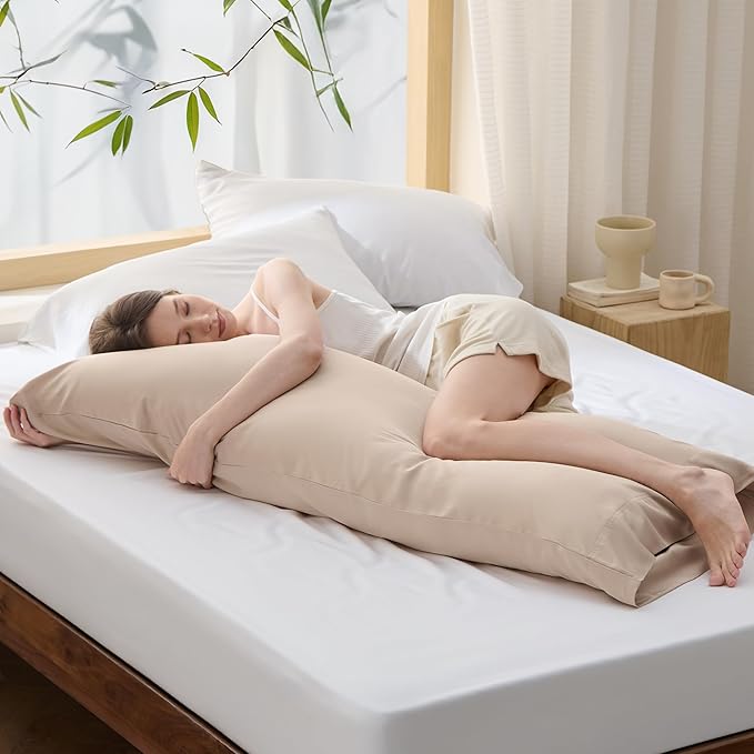 Bedsure Body Pillow Cover - Khaki Long Cooling Pillow Cases, PureWoven 100% Rayon Derived from Bamboo, Cool Body Pillowcase with Envelope Closure for Women, Men, 1 Pack, 20x54 Inches