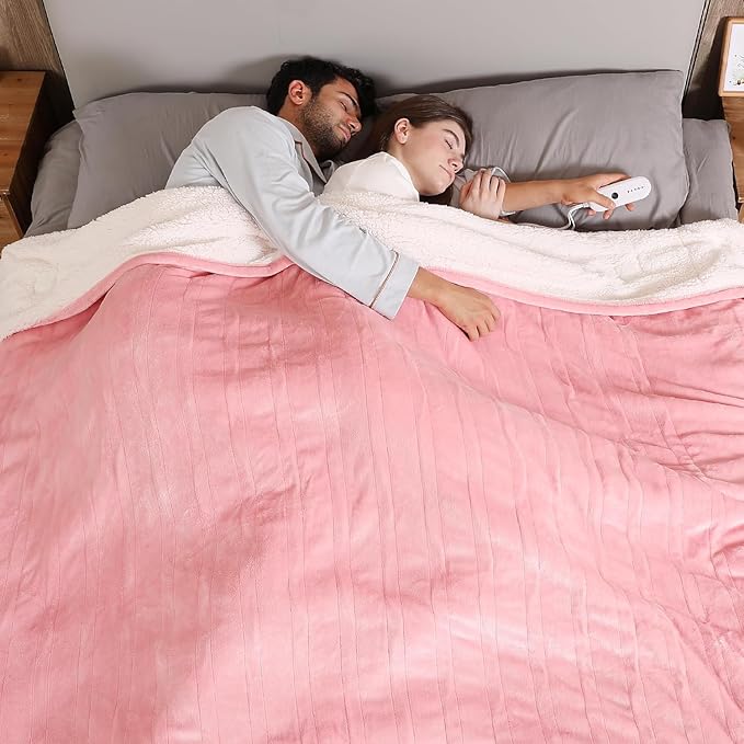 ESTINGO Electric Heating Blanket King Size, Heated Electric Blanket with 5 Heating Levels & 10 Hours Auto Off, Machine Washable Plush Heated Blanket 100" x 90", Pale Pink