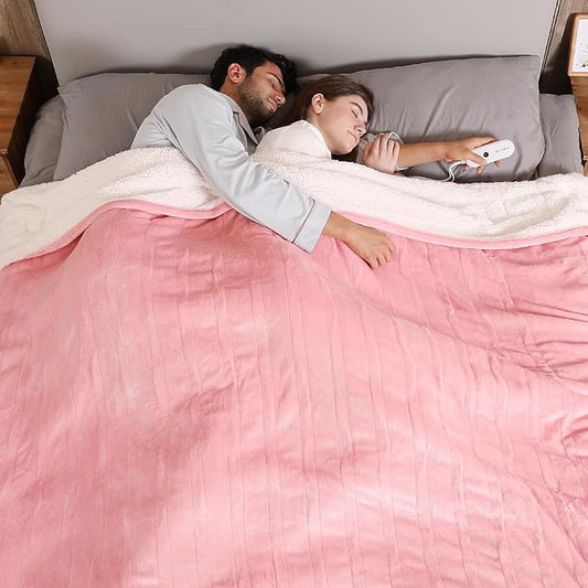 ESTINGO Electric Heating Blanket King Size, Heated Electric Blanket with 5 Heating Levels & 10 Hours Auto Off, Machine Washable Plush Heated Blanket 100" x 90", Pale Pink