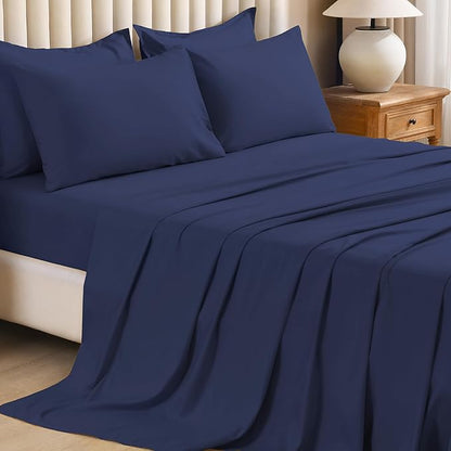 Litanika California King Comforter Set Navy Blue - 7 Pieces Bed in a Bag Cal King Bedding Comforter Sets, Plain Lightweight Bed Set with Comforter, Sheets, Pillowcases & Shams