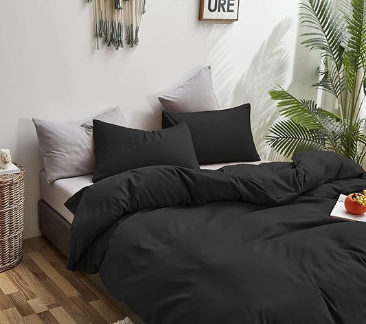 Houseri Black Comforter Set - King Size Bedding for Men & Women - Simple, Solid Black Comforter & Quilts