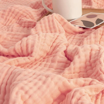 EMME Cotton Muslin Queen Blanket Bed Layering Bedspread Coverlet Breathable Gauze Soft Lightweight Adults (Pink,90"x90")