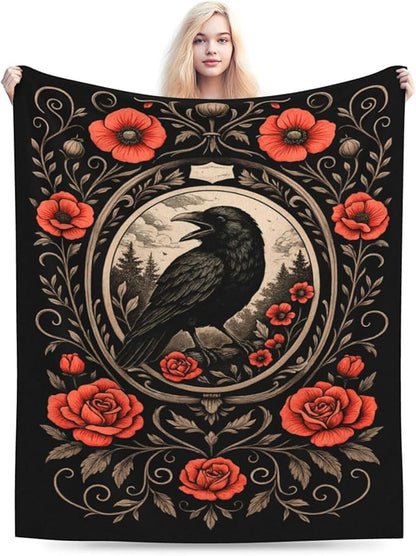 Gothic Crow Blanket Super Soft Warm Fluffy Fleece Flannel Raven Animal Throw Blanket Cozy Fuzzy Plush Stuff Bedding Blankets Gifts for Women Kids Boys Girls Adults 80"X60"