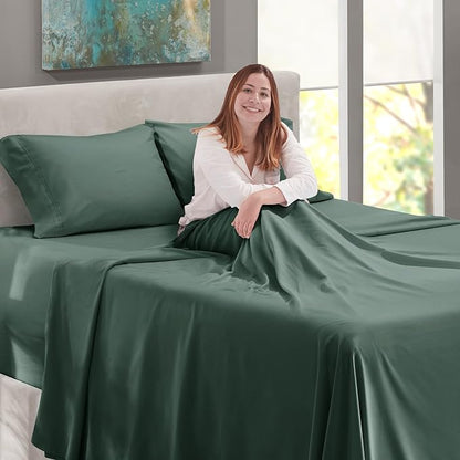 Nestl California King Size Sheet Set, 4 Piece Extra Deep Pocket (18-24 inches), Microfiber, Hotel Luxury, Soft, Breathable, Wrinkle-Free, Easy to Care, Forest Green