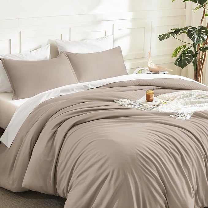 Litanika Light Coffee Comforter King Size, 3 Pieces Lightweight Solid Bedding Comforter Set, All Season Fluffy Bed Set
