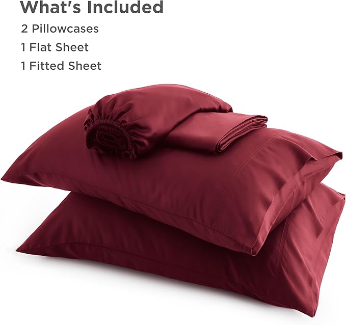 Bedsure Full Size Bed Sheets, Cooling Sheets, Rayon Derived from Bamboo, PureWoven, Breathable & Soft, Deep Pocket Up to 16 Inches, Hotel Luxury Silky Bedding for Hot Sleepers, Burgundy
