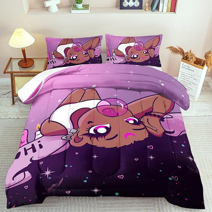 Black Girl Comforter Set Twin Cute Bedding Set College Dorm Girl Cartoon Teen Black and Pink Comforter Twin Kawaii Room Decor Cartoon Bedding Quilt Decor Kids