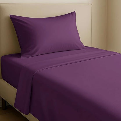 California Design Den 12" Pocket Bed Sheets Twin Size Set - Natural 100% Cotton Sheets, Soft Sateen Weave, All Around Elastic, Breathable and Durable Bedding - Purple Passion