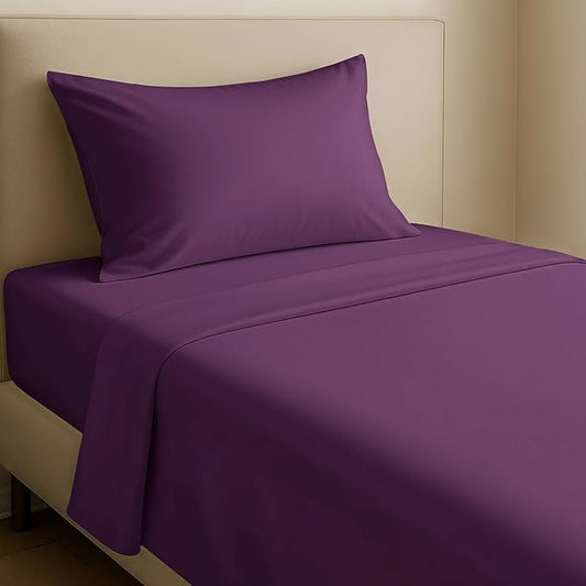 California Design Den 12" Pocket Bed Sheets Twin Size Set - Natural 100% Cotton Sheets, Soft Sateen Weave, All Around Elastic, Breathable and Durable Bedding - Purple Passion