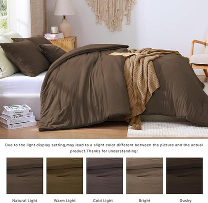 WRENSONGE King Size Comforter Set - 3 Pieces Chocolate Brown Comforter Prewashed Soft Lightweight for All Seasons,Fluffy Down Alternative Comforter King Size with 2 Pillow Shams