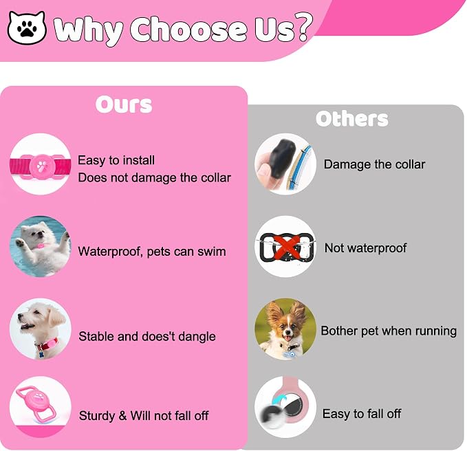 SANKALA Luminous Airtag Dog Collar Holder, Pink Glitter, 1 Pack | Glittery, Waterproof, Silicone Full Body Covered Anti-Lost Protective, Fits All Width Pet Collars, for Airtag 1st and 2nd Gen