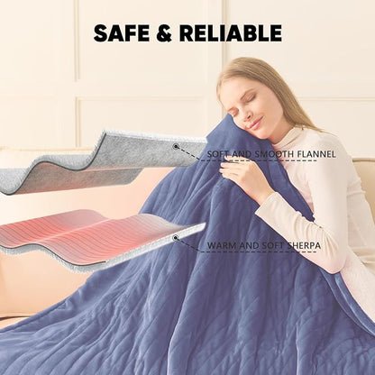 greenoak Heated Blanket Electric Full 72"X84", Heating Blanket with 10 Heat Levels 1/2/4/6/8 Hours Auto-Off Overheat Protection, Flannel Sherpa Soft Warm Heater Blanket, ETL Certified Midnight Blue