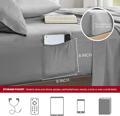 Comfort Spaces Comforter Sets with Sheets - Bed in a Bag 9 Pieces Teen Bedding Sets , Red and Grey Stripes Bedding Full, College Full Bed Set with 2 Side Pockets Bedroom Organizer