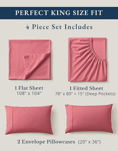 LANE LINEN 100% Organic Cotton Bedsheets King Size Bed, Soft & Comfy Luxury Hotel Style Percale Cooling Sheets King Size, Oeko Tex Certified Sustainably Produced Cotton Sheets- Mineral Red