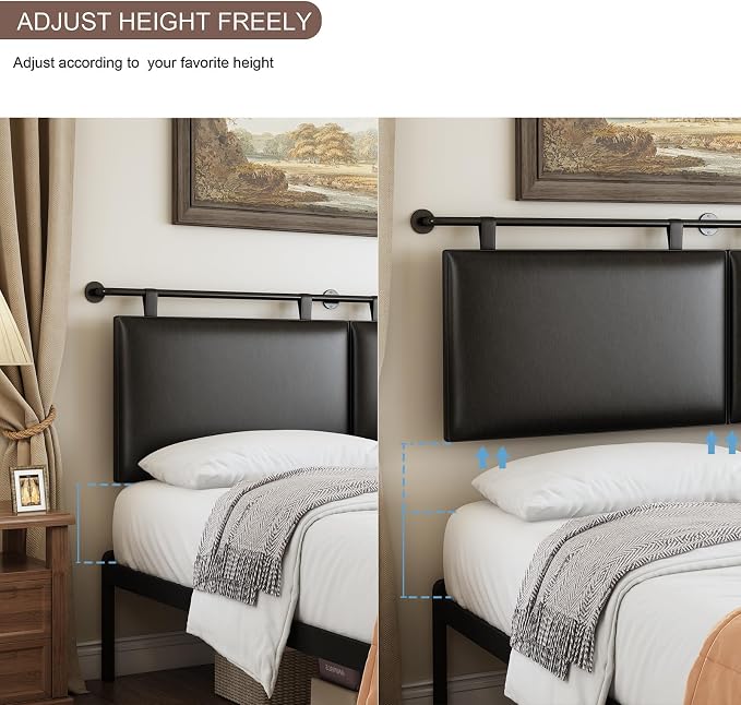 BSHOMGI Queen Headboard Only, Wall Mounted Hanging Upholstered Bed Head Board Sturdy and Durable Solid Wood Bed headboard, Fabric Headboards Adjustable(Black, Queen)