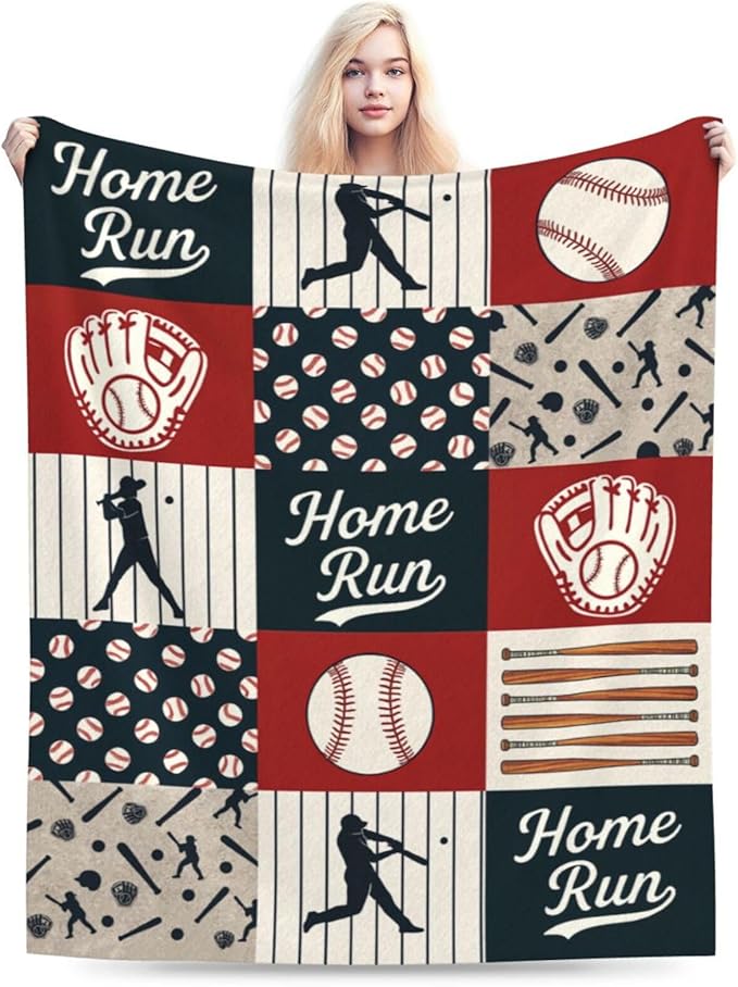 Baseball Blanket Super Soft Warm Fluffy Fleece Flannel Ball Sports Throw Blanket Cozy Fuzzy Plush Stuff Home Run Bedding Blankets Gifts for Teens Boys Kids Women Girls Adults 50"X40"