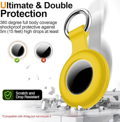 1|2|4Pack for Apple AirTag Holder with Keychain for Air Tag 2nd/1st Gen | Waterproof Air Tag Cover GPS Tracker Anti-Scratch Silicone Air-Tag Case for Pets,Kids,Bags,Luggages-Yellow