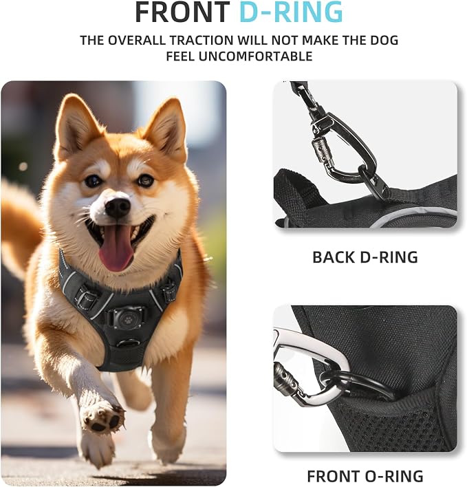 Dog Harness with 100% Waterproof AirTag Holder, AirTag Dog Vest (Black,S) | No-Pull No-Choke, Fully waterproof built-in AirTag case, Reflective strip for night walking, For Small Medium Large Dogs