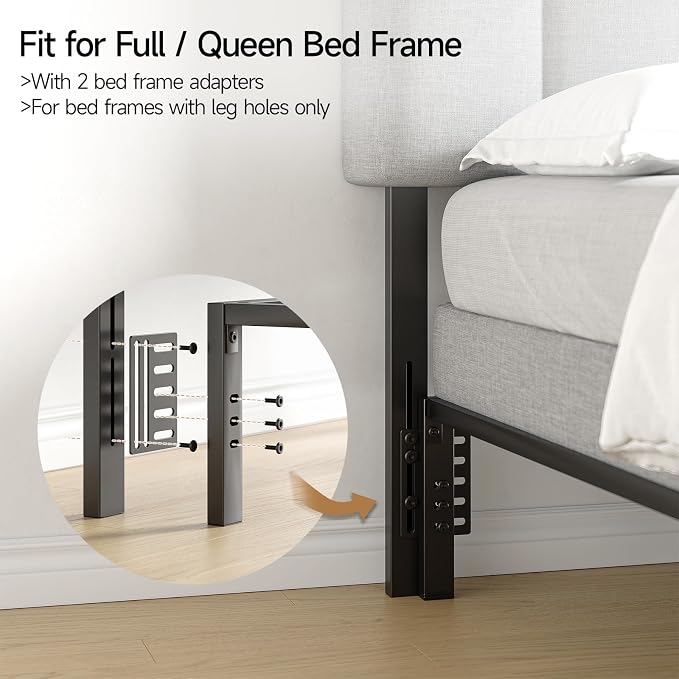 Queen Size Adjustable Headboard, Upholstered Headboard with Storage, APP Controlled LED Light, Padded Head Board Only, Sturdy Metal Foot Frame, Vertical Channel Design for Bedroom, Grey