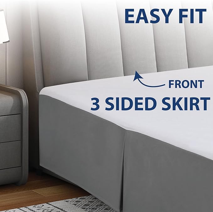 Cathay Home Double Brushed Microfiber Pleated Easy Fit Bed Skirt, Ultra Soft, Fade and Wrinkle Resistant - Gray, Twin