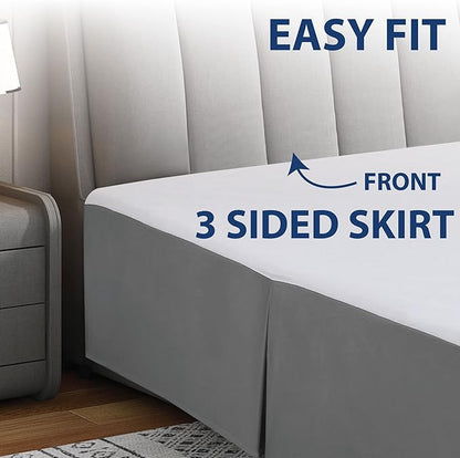 Cathay Home Double Brushed Microfiber Pleated Easy Fit Bed Skirt, Ultra Soft, Fade and Wrinkle Resistant - Gray, Full