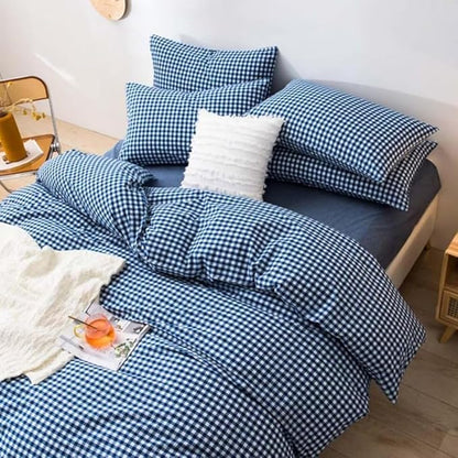 LifeTB Royal Blue Gingham Comforter Set King Modern Style Blue Plaid Checkered Comforter Set Soft Fluffy Grid Bed Comforter 3 Pieces Farmhouse Bedding Set Plaid Gingham Bedding Comforter King