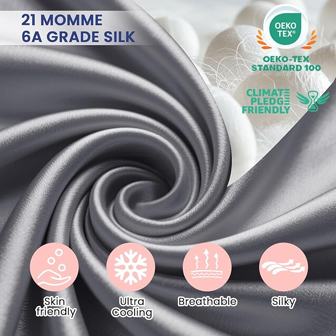 Ravmix Silk Pillow Cases with Zipper, 21momme Mulberry Silk Pillowcase for Hair Skin Health, Soft Smooth Breathable Cool Pillow Cover for Beauty Sleep with Gift Box 1PC(Standard 20"x26", Lilac Grey)