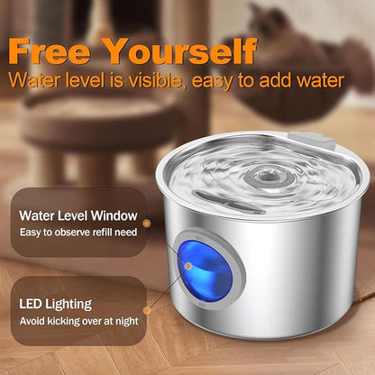 Premium Cat Water Fountain - Whisper-Quiet, 304 Stainless Steel, Smart Pump for Hydration Obsessed Cats | 74oz, 6 Filters Included (74oz Cat Fountain+6 Filters +6 Sponges)