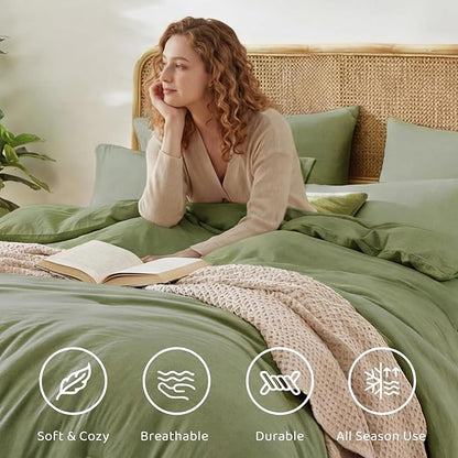 WRENSONGE Twin Comforter Set- 5 Pieces Sage Green Bed in a Bag, All Season Twin XL Bedding Sets with 1 Fitted Sheet, 1 Flat Sheet, 1 Pillow Sham and 1 Pillowcase