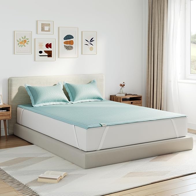 Novilla Summer Sleeping Pad King Size(1 Cooling Mat+2 Pillowcases),Sleeping Mat for 8-21" Mattress,Elastic Bandage,Washable & Breathable Mattress Pad for Hot Sleepers,Blue