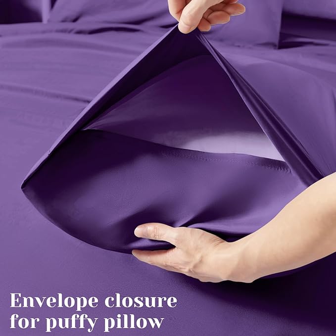 BYSURE 6 Pieces Bed Sheets Set(King, Eggplant Purple) - Hotel Luxury Super Soft 1800 Thread Count 100% Microfiber Sheets with Deep Pockets, Wrinkle & Fade Resistant