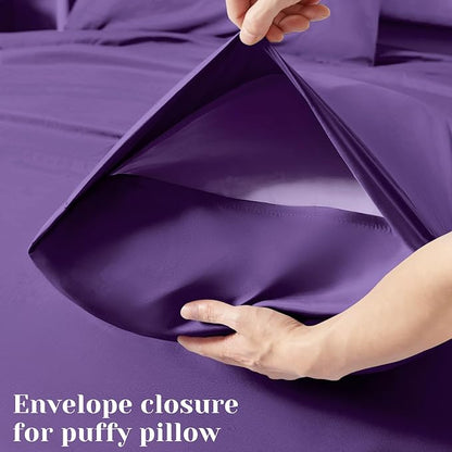 BYSURE 6 Pieces Bed Sheets Set(Queen, Eggplant Purple) - Hotel Luxury Super Soft 1800 Thread Count 100% Microfiber Sheets with Deep Pockets, Wrinkle & Fade Resistant