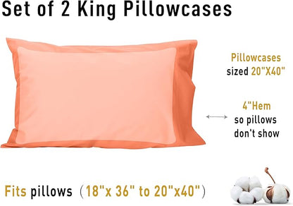 Sunflower King Pillowcases Set of 2, 100% Cotton King Size Pillow Cases 2, 20×40 inches Coral, Soft and Breathable
